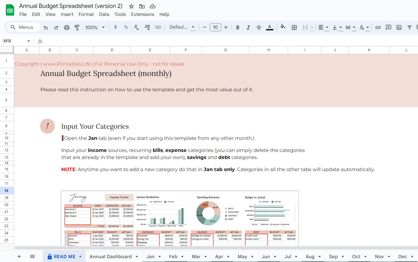 Google docs Annual budget spreadsheet for instant download now.