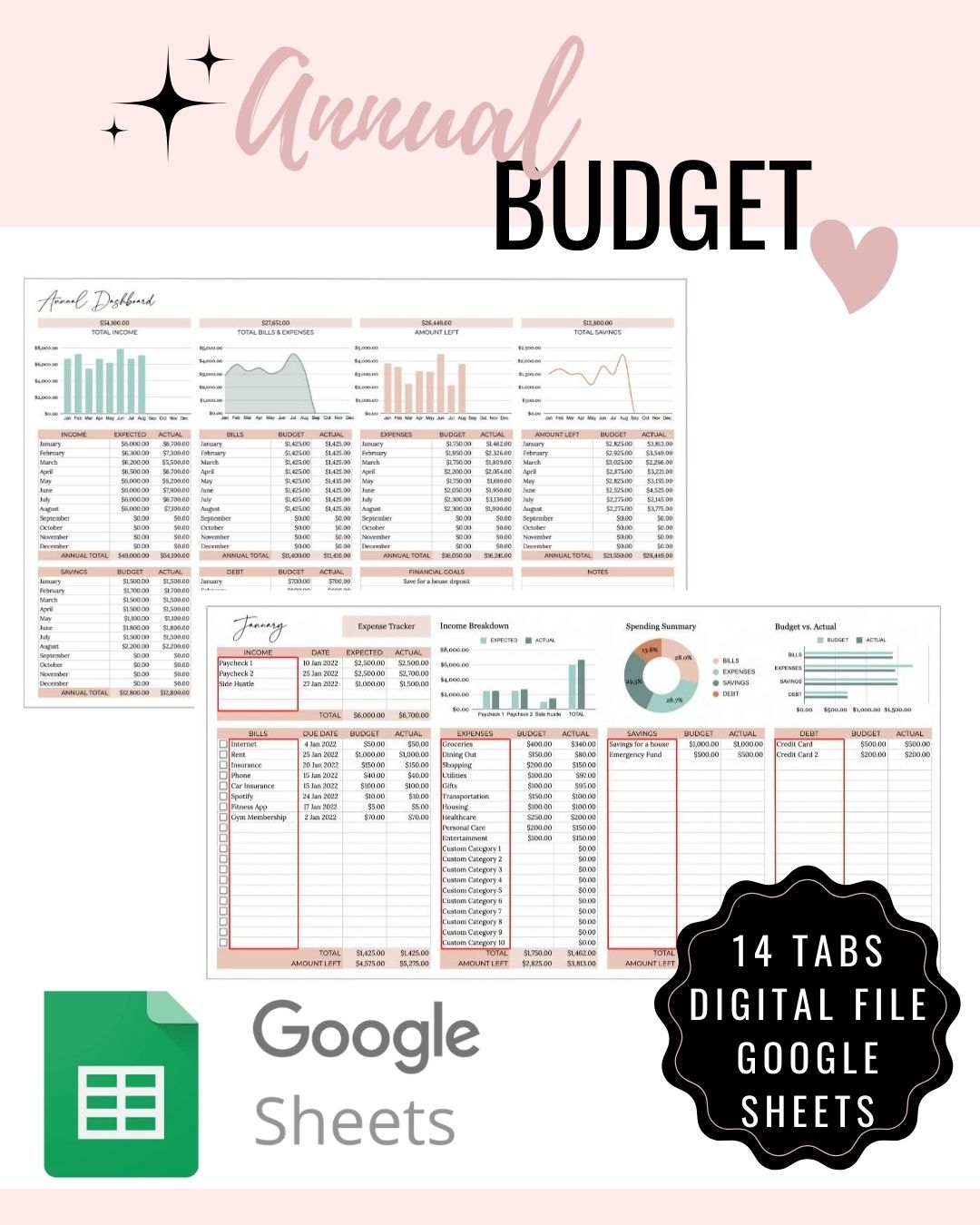 Annual Budget Spreadsheet Google Sheets Instant Download www.printables.life