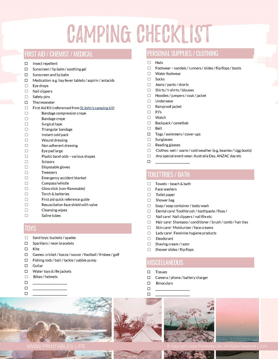 Family camping checklist essentials template for camping trip au