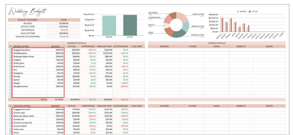 Get your finance in order with this wedding planner for instant download using google sheets.