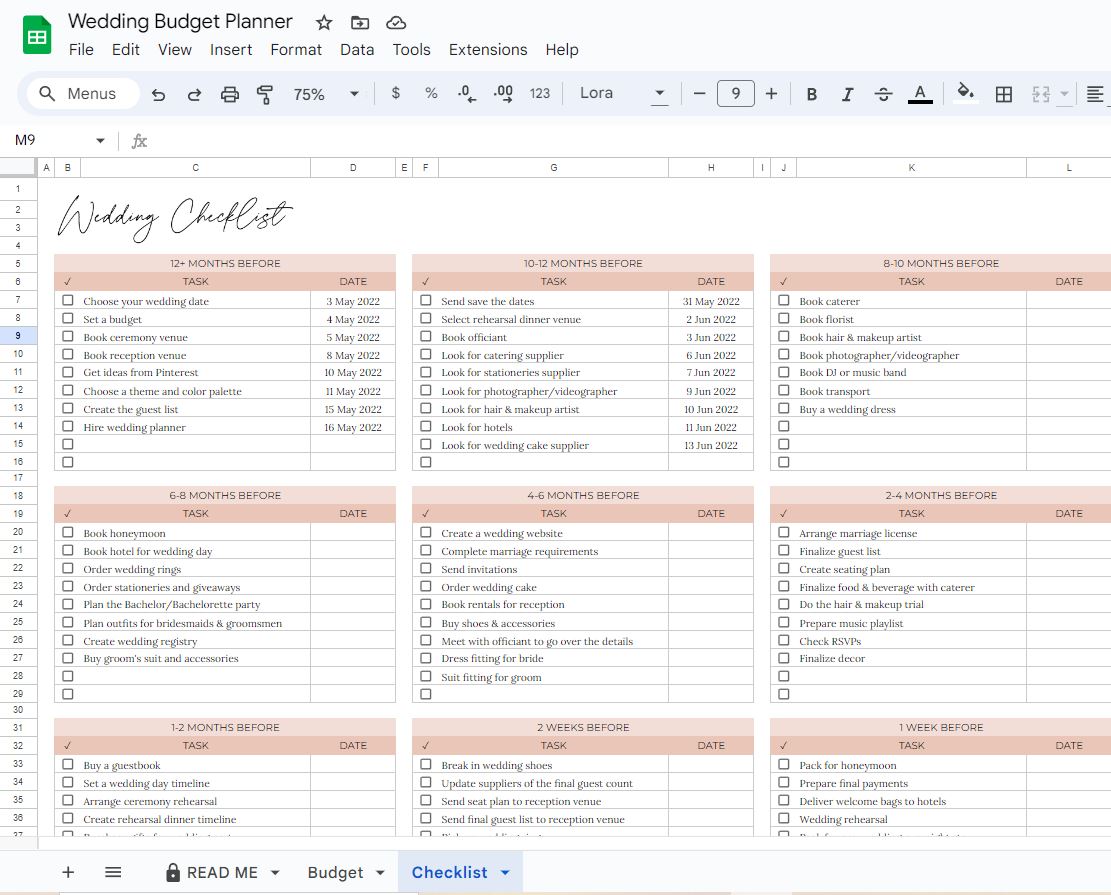 Wedding planner template for instant download now.